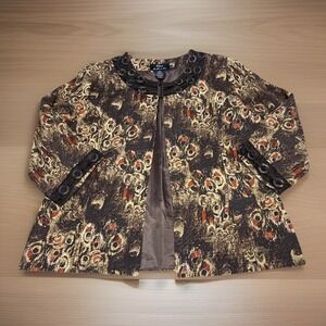 TRENZ BY THERESA‎ RENZ Women Xl Silk Blend Open Front Lined 3/4 Sleeve Blazer